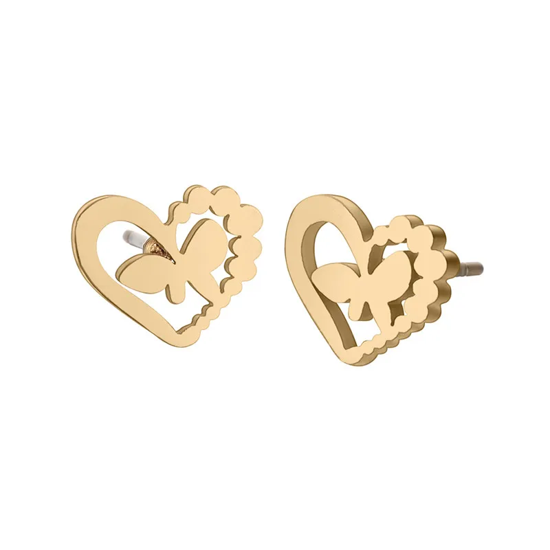 Несколько милых золотых женских сережек из нержавеющей стали с надписью «Love Heart», милые минималистичные ювелирные изделия для девочек, подарок на день рождения, серьги-гвоздики