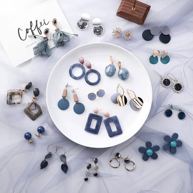 

2019 New Forest Geometric Blur Grey Drop Dangle Earrings Simple Round Square Irregular Aryclic Resin Hollow Jewelry For Women