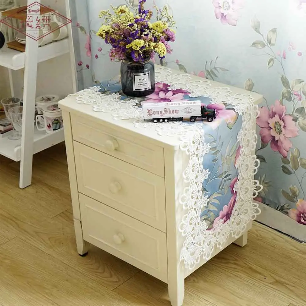 

New European Purple Watercolor Plant Thickening Printing Table Cloth Custom Coffee Tea Table Tv Cabinet Cover Towel Bed Runner