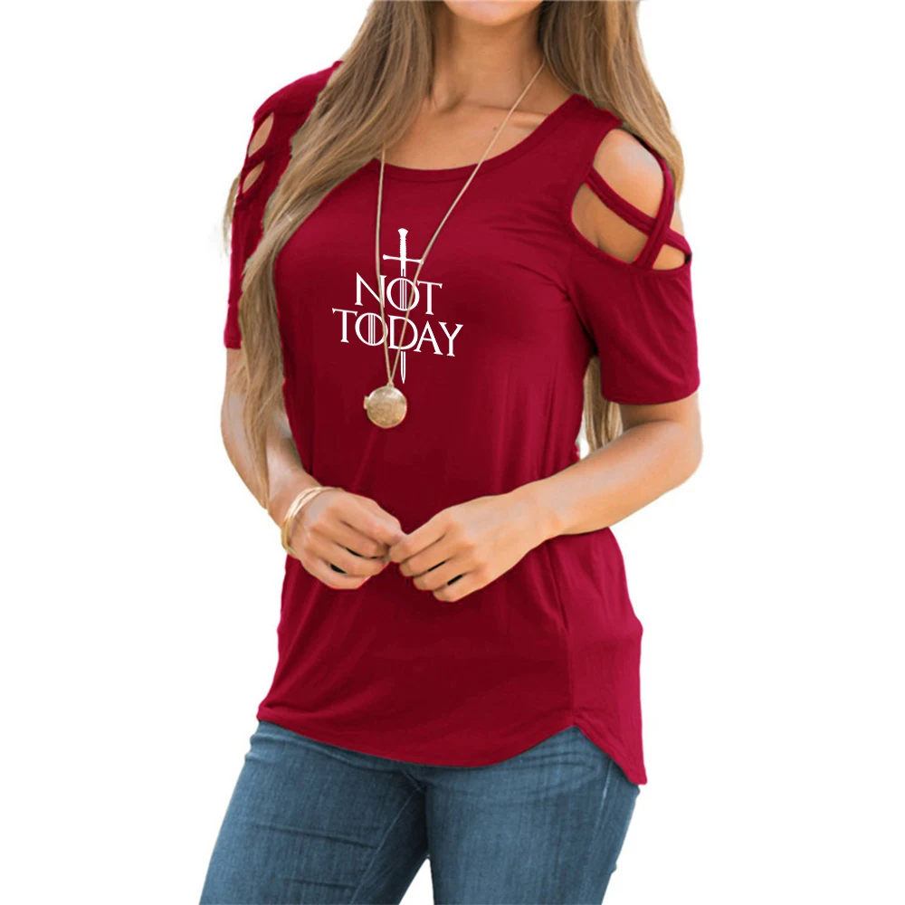 

Not Today Game Of Thrones Hot TV Show Print Shirt Female Harajuku Off Shoulder Summer Vintage T-Shirt Women Hollow Femme Tops