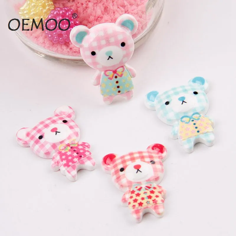 

50pcs resin cabochon,Mix color check pattern cute bear shape flat back cabochon for scrapbook baby shower gifts 23*29mm