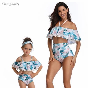 

2020 New Model Parent-child Bikini set Pink Blue Red two piece swimwear Swimsuit bikinis swim wear bathing suits swimming suit