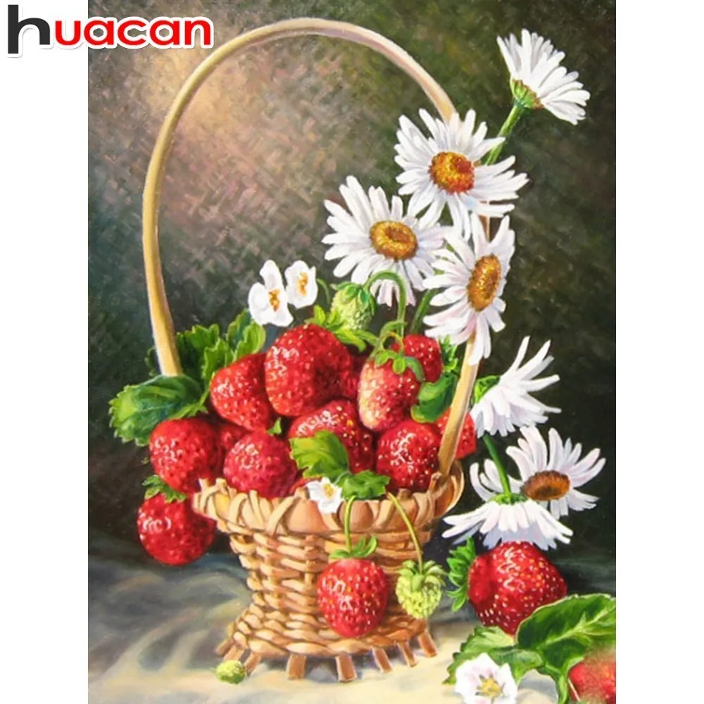 

HUACAN Diamond Mosaic Paintings Flower Rhinestones Crystal Diamond Painting Cross Stitch Diamond Embroidery Fruit Wall Stickers