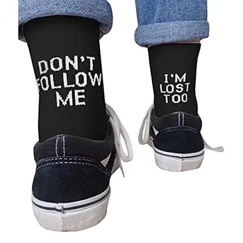 

Black White Funny Letters Don't FOLLOW ME Casual Socks I AM LOST TOO Hip Hop Streetwear Skateboard Harajuku Suitable for Women