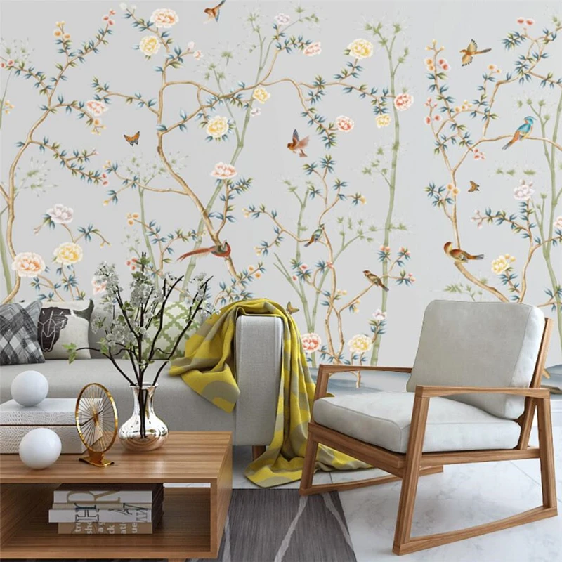 

beibehang papier peint Customized large wallpaper 3d photo mural wall papers home decor hand-painted flowers and birds wallpaper