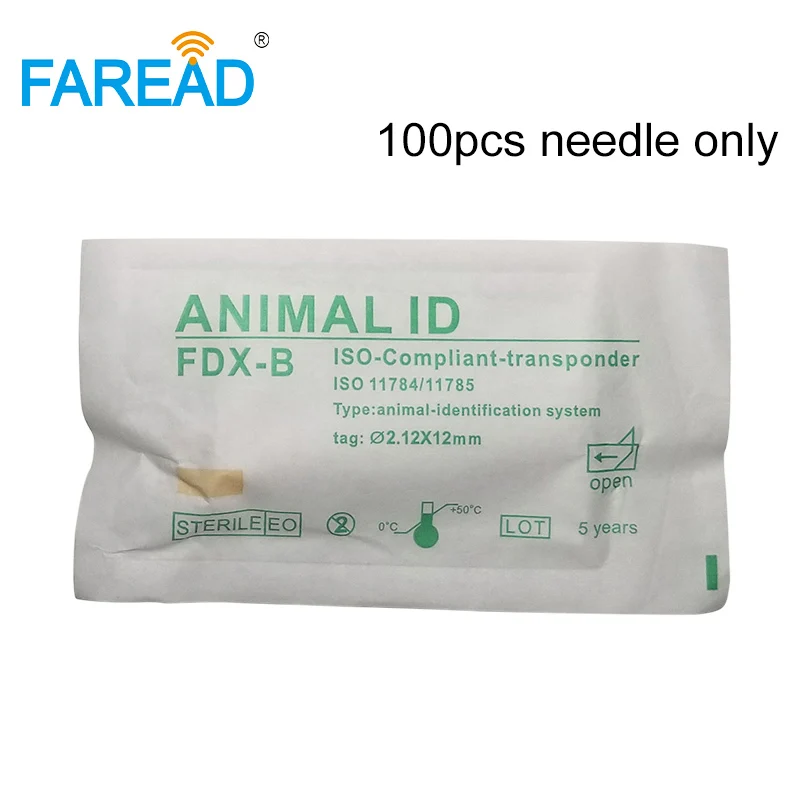 X100pcs Resuable инжектор RFID с иглой FDX-B ISO11784/85 134,2 кГц 2,12x12 мм имплантатов животного микрочип для домашних животных скота - Цвет: 100pcs needles only