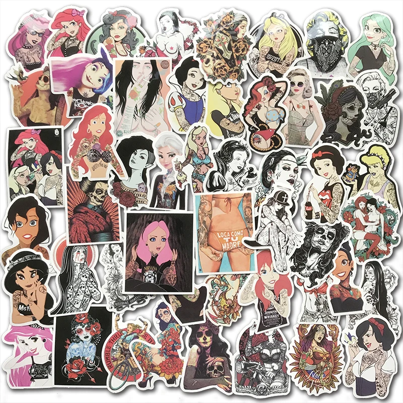 

50Pcs/Lot PVC Waterproof Sexy Beauty Tattoo Girls Stickers For Laptop Motorcycle Skateboard Luggage Pad Car Styling Decals Pack