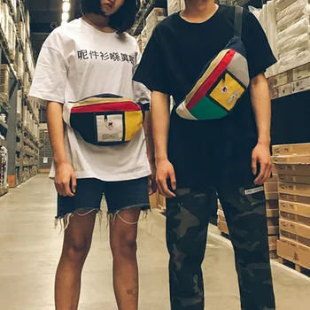 

Fashion Canvas Man Women Hip Waist Bags Patchwork Travel Fanny Pack Shoulder Bag Chest Waist Packs Blet Bag lbolso cintura mujer