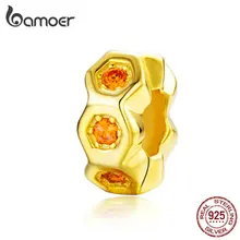 BAMOER 925 пробы серебряный золотой цвет пчела Подвески с силиконовыми шестиугольными пробками для Серебряный браслет со змеей брендовые ювелирные изделия SCC1170