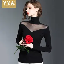 Новая осенняя одежда для женщин, модная сетчатая водолазка, женская футболка, элегантная облегающая женская футболка, большие размеры, S-3XL