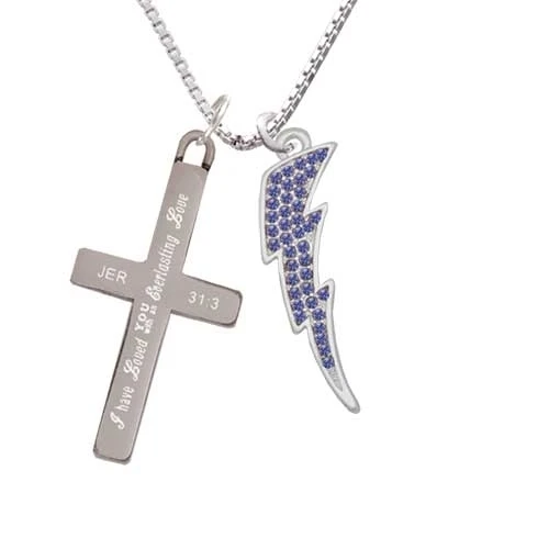 Large Blue Crystal Lightning Bolt - Everlasting Love - Cross Necklace (1)
