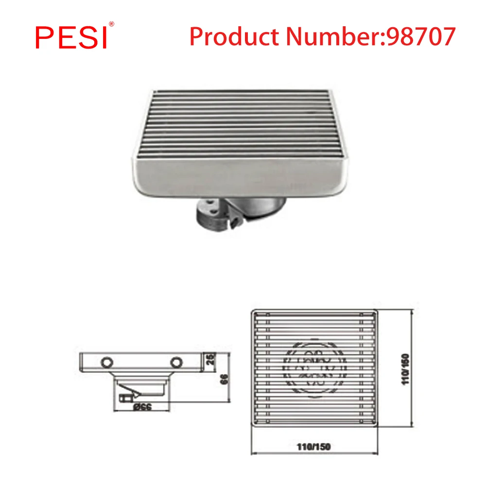 Квадратный 4/6 дюймов Запах стойкий Сливная крышка прямоугольник SUS304 Нержавеющая сталь душ напольная решетка слива линейный дренаж пола