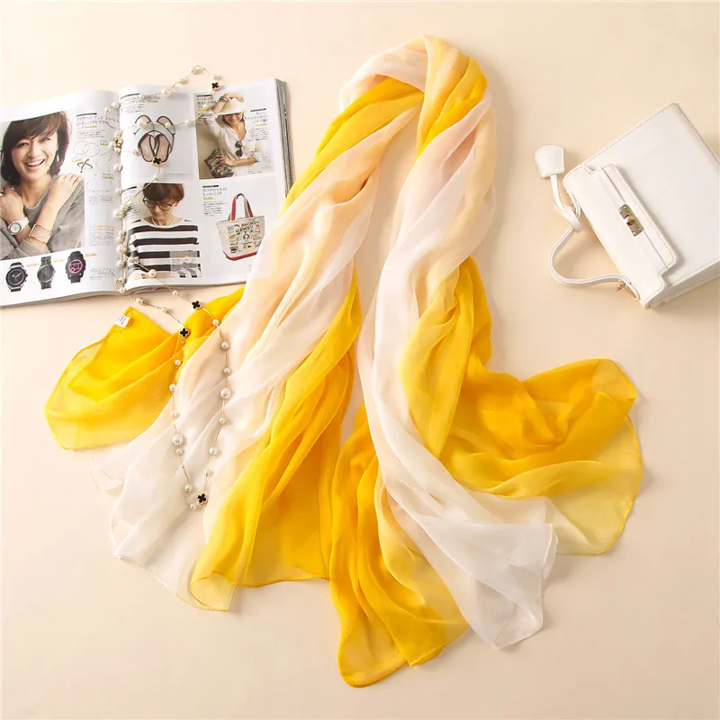 Мода, брендовый шелковый шарф, женские пашмины шарфы, шали и палантины, бандана, шарф для волос, мусульманский хиджаб, мусслин, платок для женщин - Цвет: B - 1 yellow white