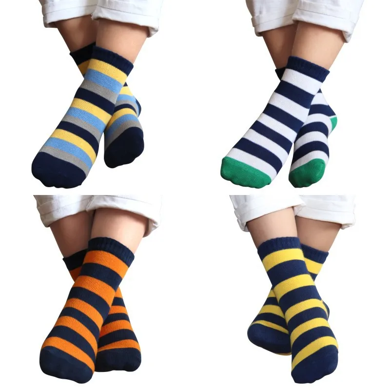 1 партия = 4 пары детских носков, полосатые носки для малышей, партия, хлопковые Школьные носки в горошек с градиентом цветов для мальчиков и девочек, брендовые носки для детей 1-10 лет