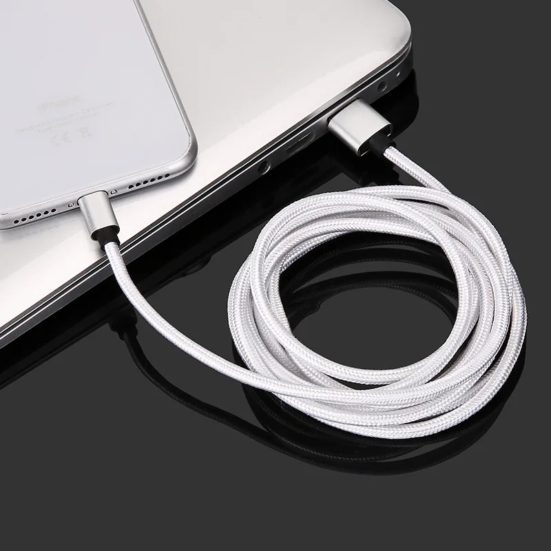 Ультра длинный нейлоновый Плетеный зарядный usb-кабель для IPhone/Android/type-C(3,3 фута = 1 м 6,6 фута = 2 м 9,9 фута = 3 м - Цвет: Серебристый