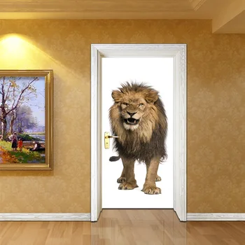 

home decoration 3d effect lion door sticker adhesive living room wall picture baby bedroom cute decal
