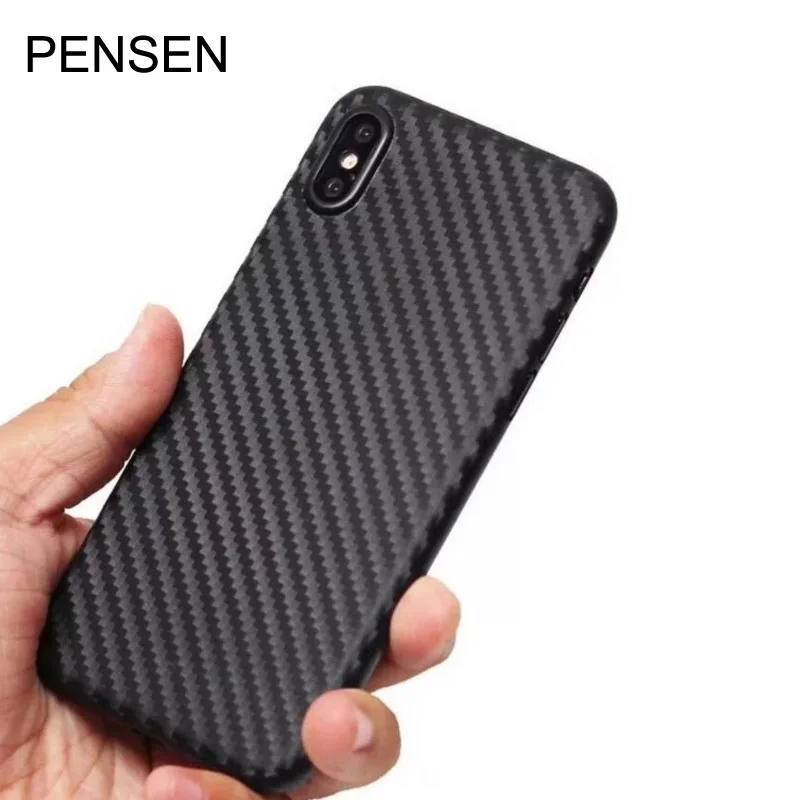 Best PENSEN Luxury Ultra Thin CasBack Cover For iphone X Case pp Soft Carbon Fibre Phone Cases For iphone 6 6s 7 8 Plus Case