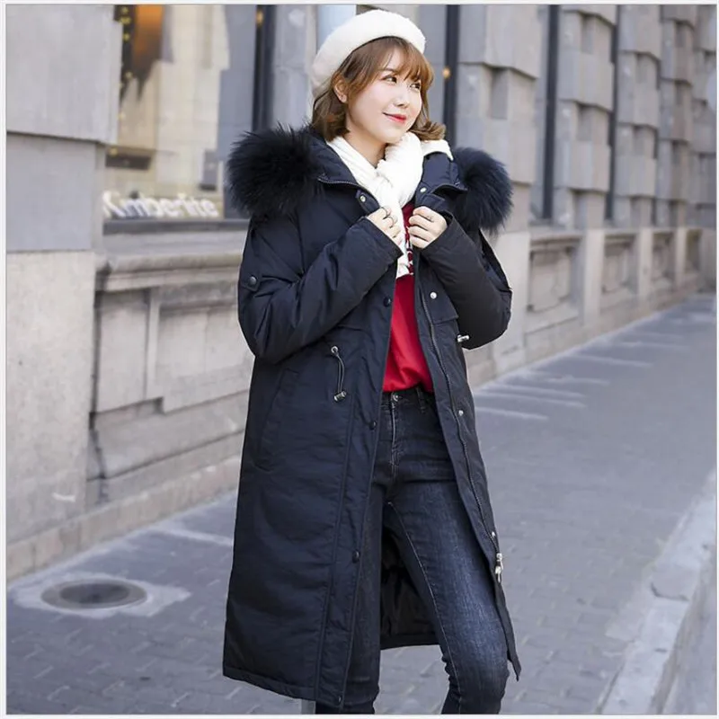 Модная женская зимняя куртка с меховым воротником, теплое Женское зимнее пальто с капюшоном, длинная парка, верхняя одежда Abrigo Mujer R153
