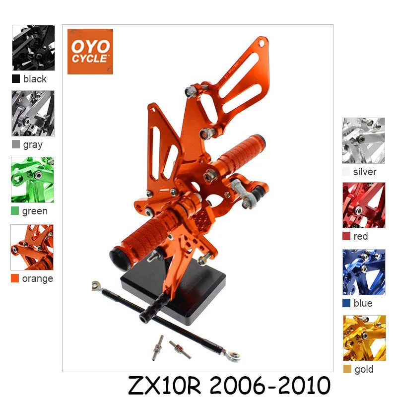 

For 06-10 Kawasaki Ninja ZX10R ZX 10R CNC Aluminum Adjustable Rear Set Foot Pegs Pedal Footrest Rearset 2006 2007 2008 2009 2010