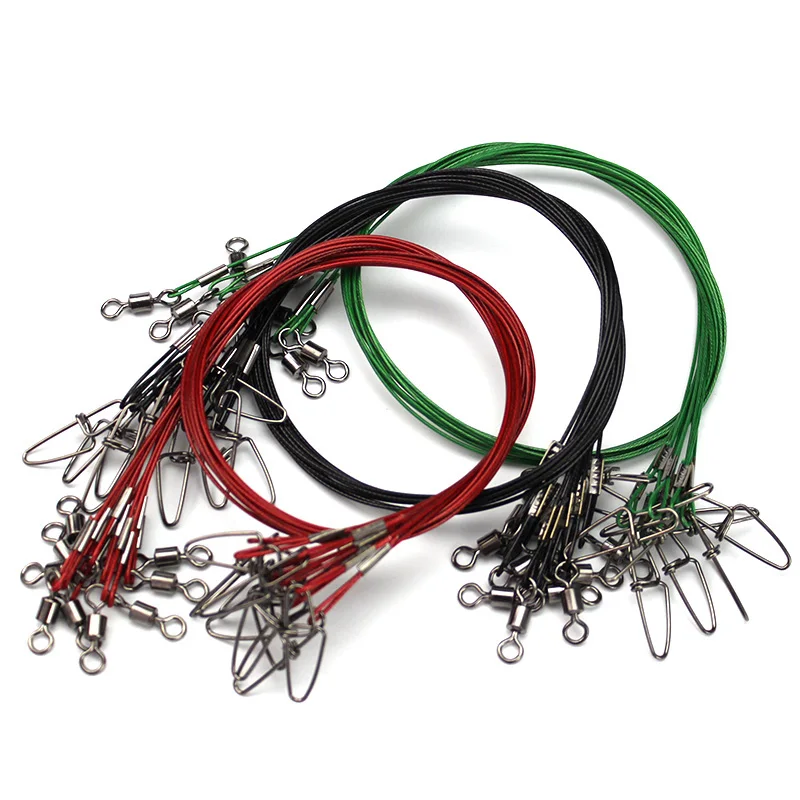 

10pcs/lot 50cm Fishing Line Steel Wire Leader With Swivel Fishing Snap Accessories Red Black Green Leadcore Leash Peche Tackle