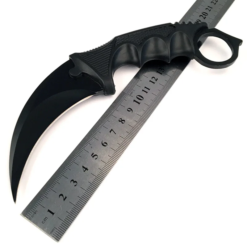 Нож Karambit CS GO с фиксированным лезвием, никогда не выцветает, контр страйк, бои, коготь, ножи для выживания, кемпинга, EDC, косплей, инструменты - Цвет: Black Blade