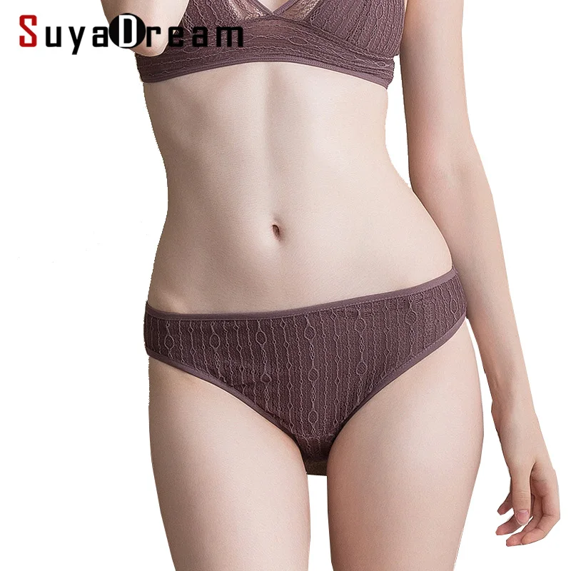 

Women Panties 100% Natural silk Lining Mid rise Underwear Lace Waist Seamless Healthy Panties Everyday Basic Briefs for Women