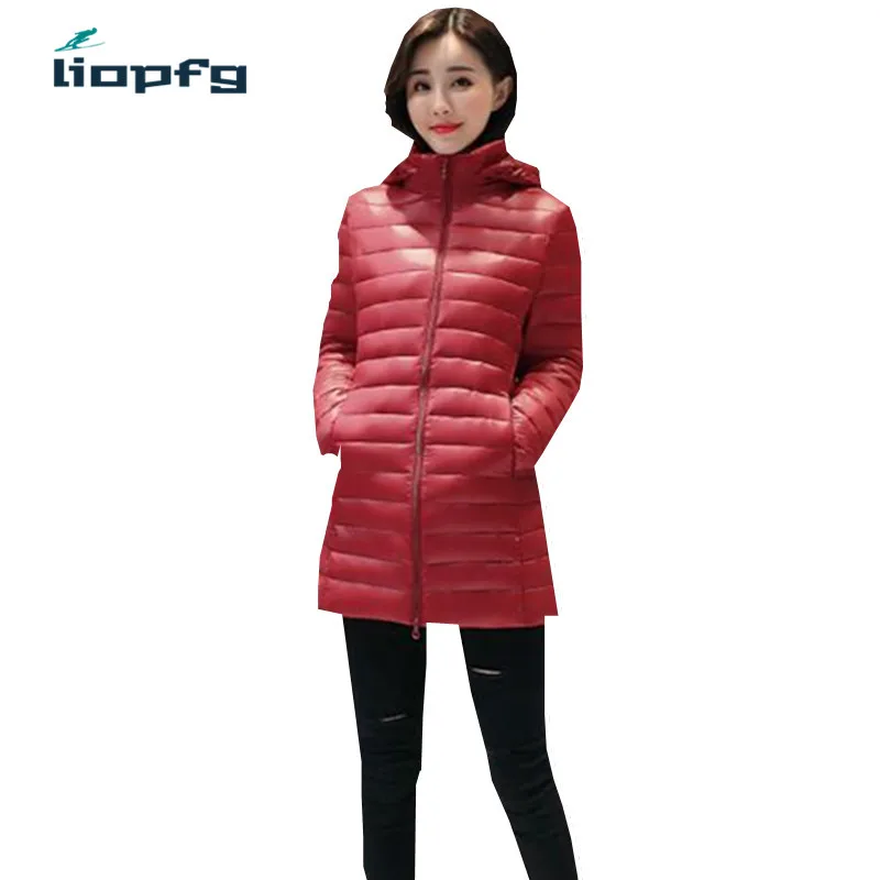 WERTUIOP Winter Leather Down Jacket Female Coat Parka Long