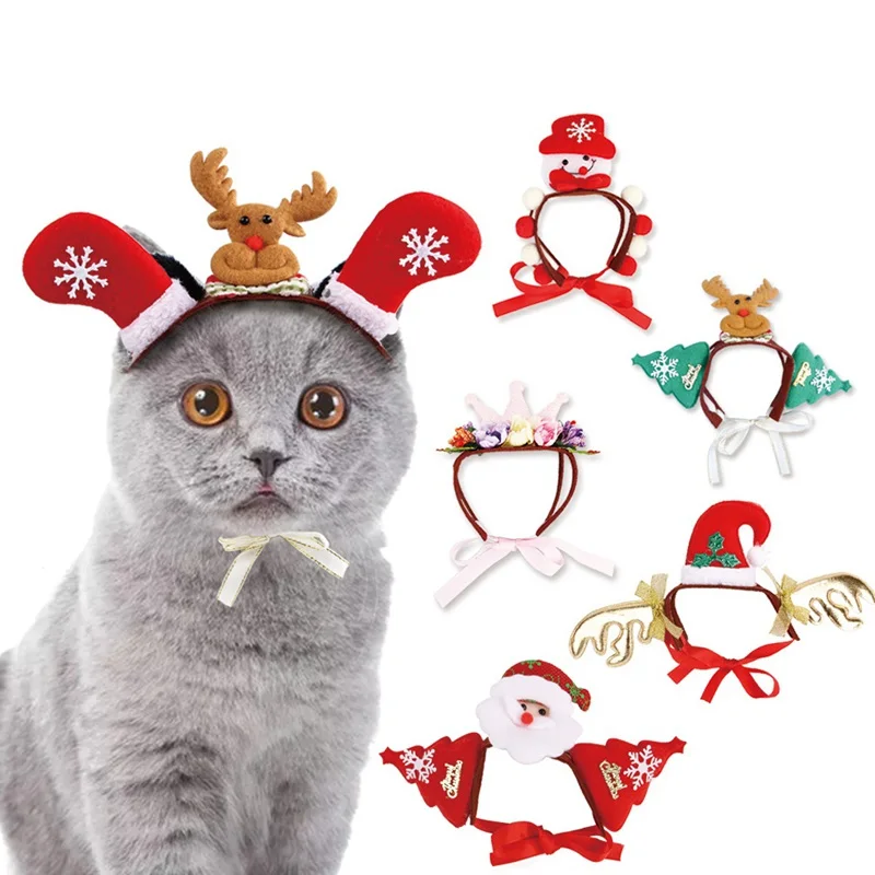 

Christmas Pet Dog Cat Headwear Cute Xmas Santa Claus Elk Hair Band Puppy Kitten Christmas Party Dress Up Costume Accessory