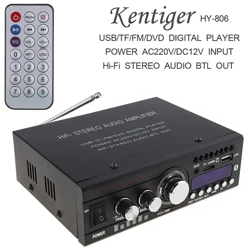 Kentiger DC12V Bluetooth 2CH Hi-Fi стерео аудио Мощность усилитель цифровой плеер Поддержка USB/SD/FM/DVD