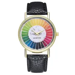 Часы для женские роскошные модные красочный циферблат кожаный ремешок аналоговые кварцевые наручные часы круглые часы relogio feminino A2