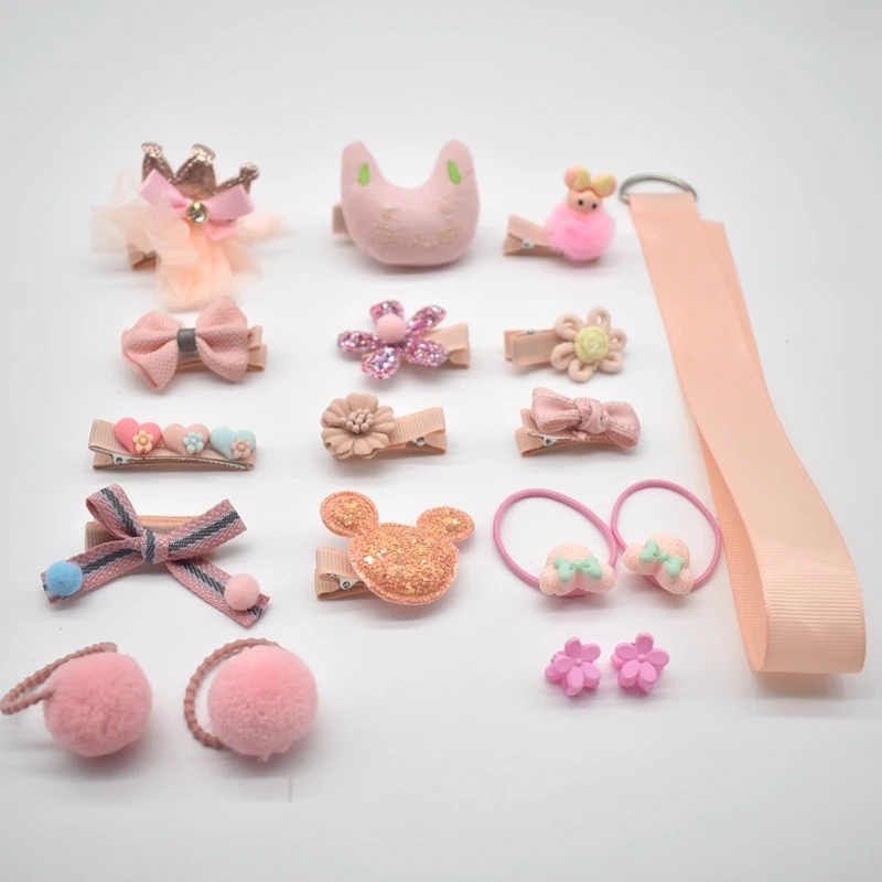 18 Pcs/Box New Kids Children Accessories Hairpins Barrettes Baby Fabric Bow Flower Headwear Hair clips Girls Headdress