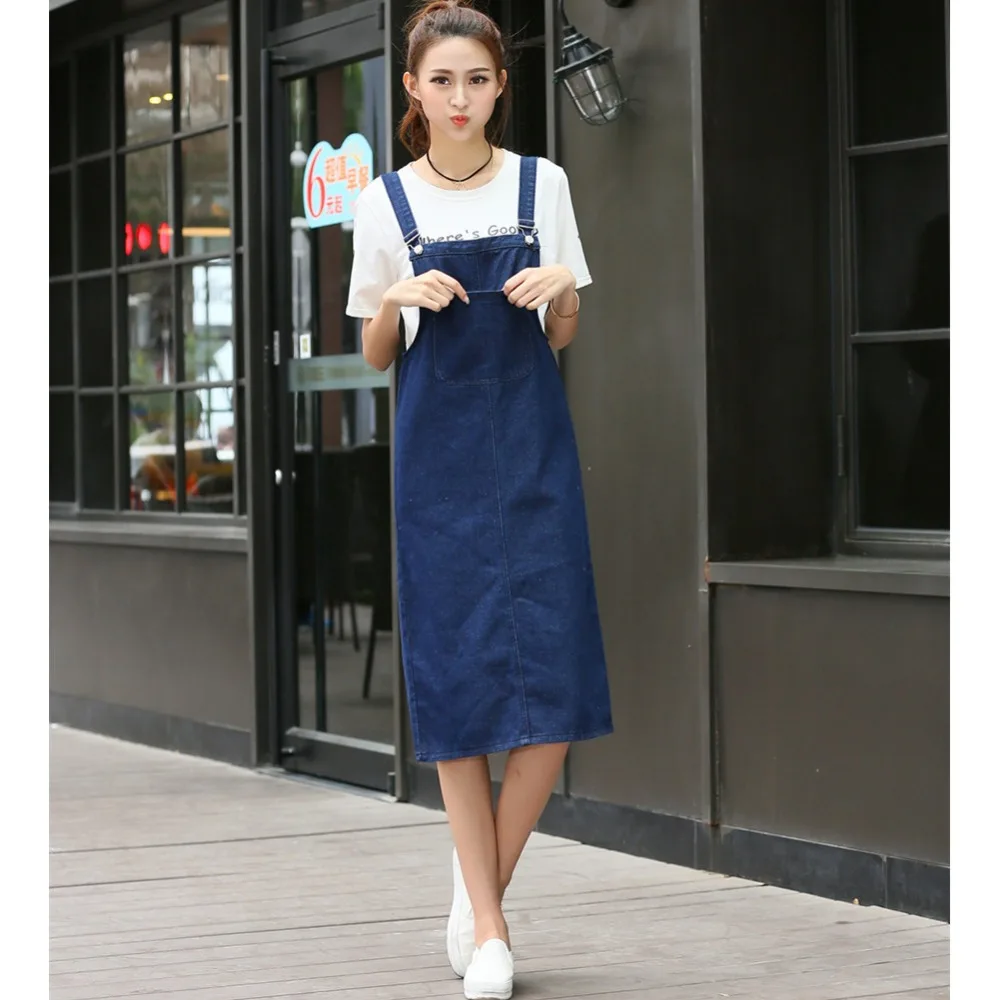 Apparel 2017 Long Women Denim Dress Female Loose Clothing Fashion Strap