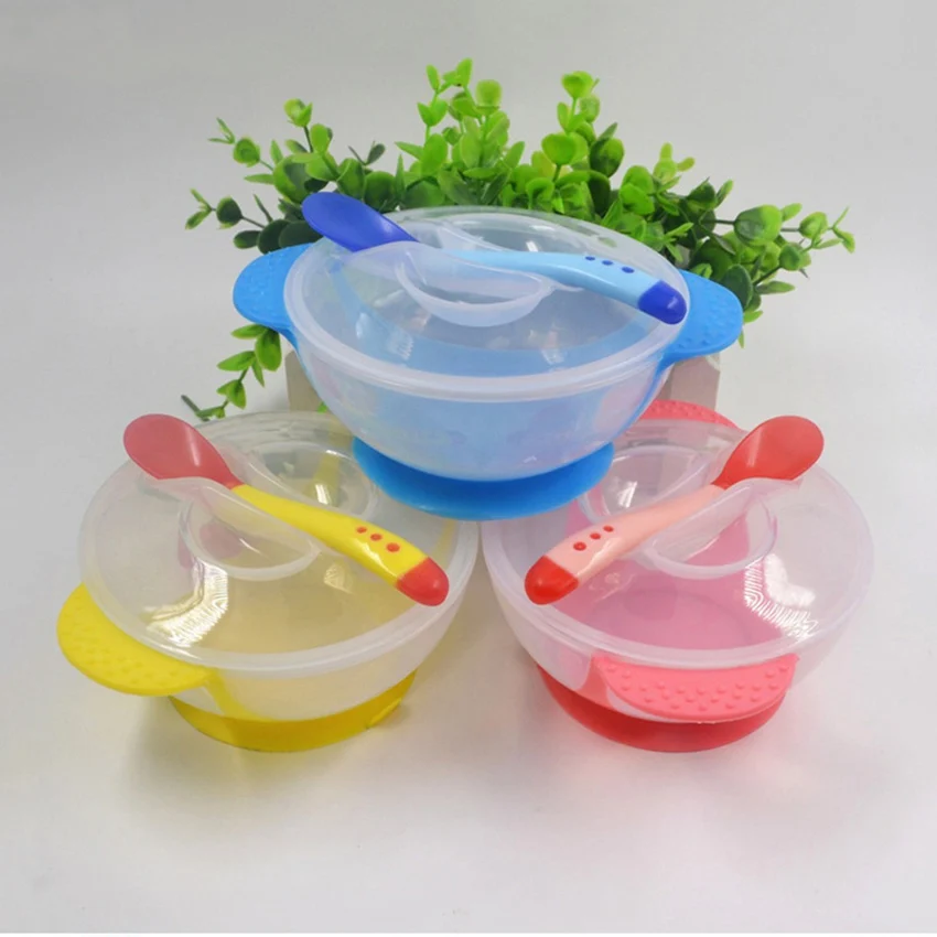 

Baby Child Tableware Dinnerware Suction Bowl with Temperature Sensing Feeding Spoon Baby Food Baby Dinner Feeding Bowls Dishes