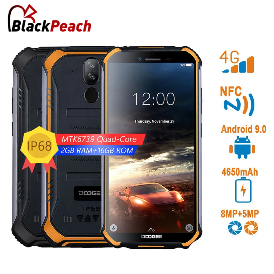 DOOGEE S40 IP68/IP69K прочный мобильный телефон 5 дюйма Дисплей 4650 mAh MT6739 4 ядра 2 Гб