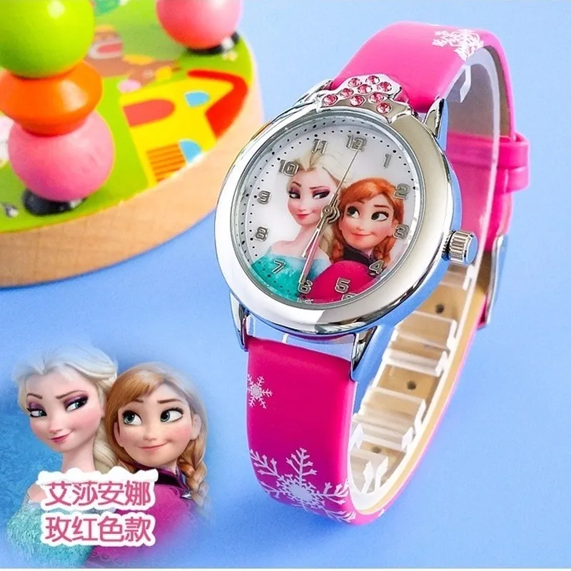 

2018 New Cartoon Children Watch Cute Princess Crystal Wristwatch Fashion Girls Kids leather Quarts Watches Sports Clock