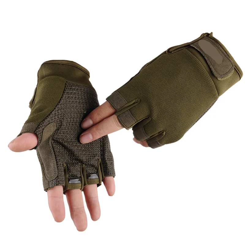 Армейские тактические велосипедные перчатки с полупальцами, камуфляжные мужские и женские военные уличные спортивные перчатки для альпинизма, фитнеса, спецназа S64 - Цвет: A ArmyGreen