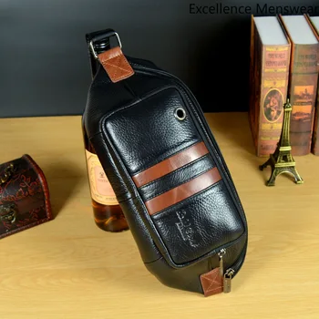 

Vintage Fashion Genuine Leather Men Waist Bag Band Inclined Cowhide Black Men's Casual Breast Bag Brown Shoulder Bag Casual QQ