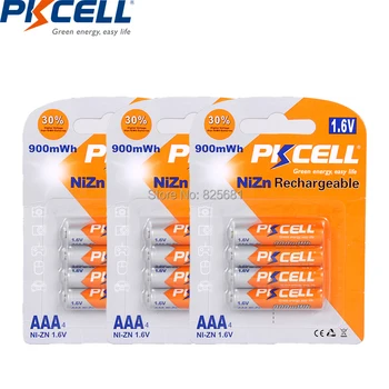 

12Pcs PKCELL 1.6v nizn Battery AAA 900mWh NIZN Rechargeable Battery For Flashlight