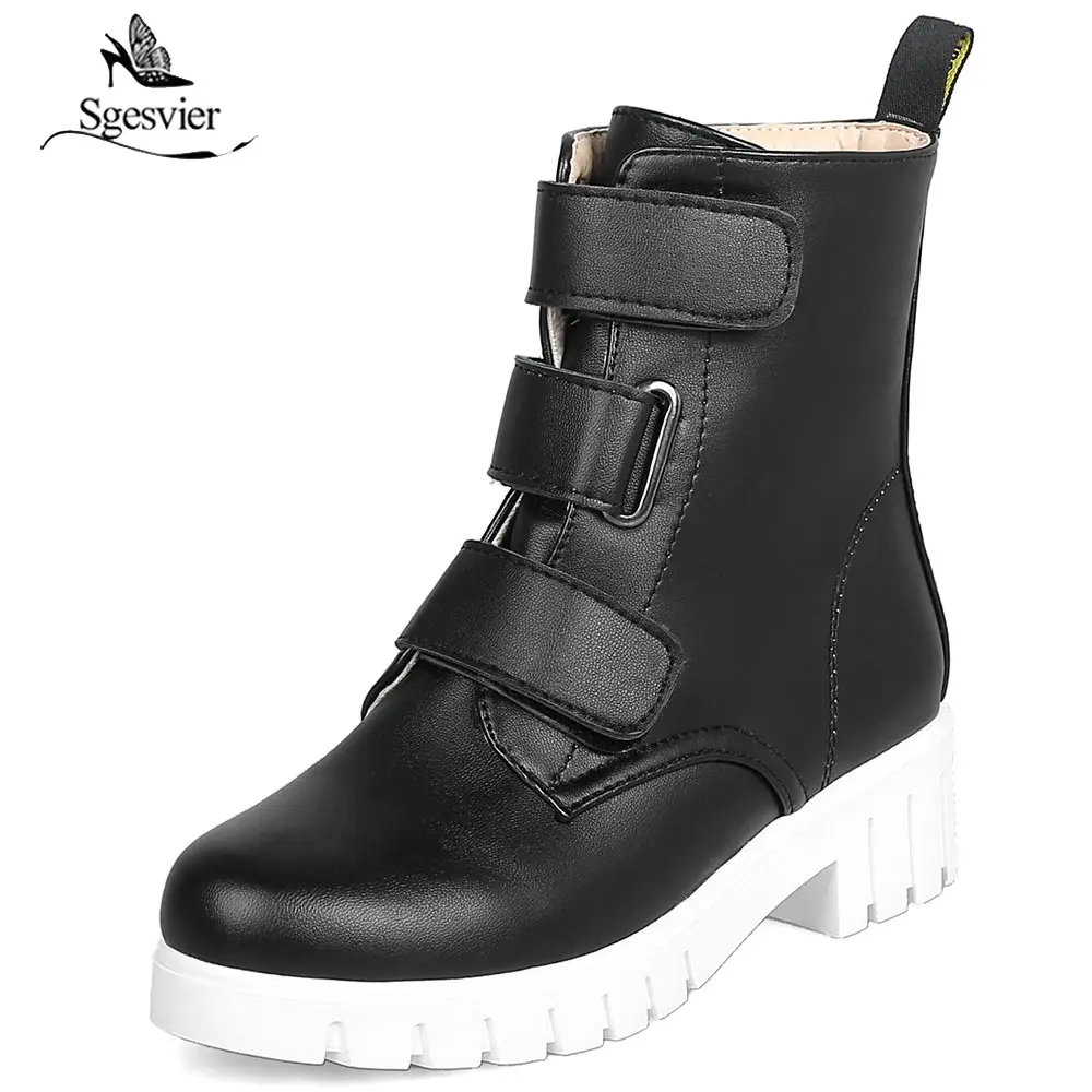 

Sgesvier 2018 AutumnWinter Ladies Black White Lolita Block Heel Shoes Large Size 33-43 Winter Gothic Ankle Boots Punk Shoes B647