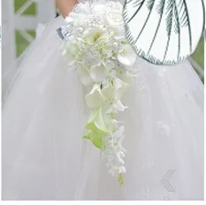 Белая Гортензия падение брошь букет на заказ свадебные букет невесты с украшением в виде кристаллов, готический стиль Черное перо букет невесты, жемчужная Декор