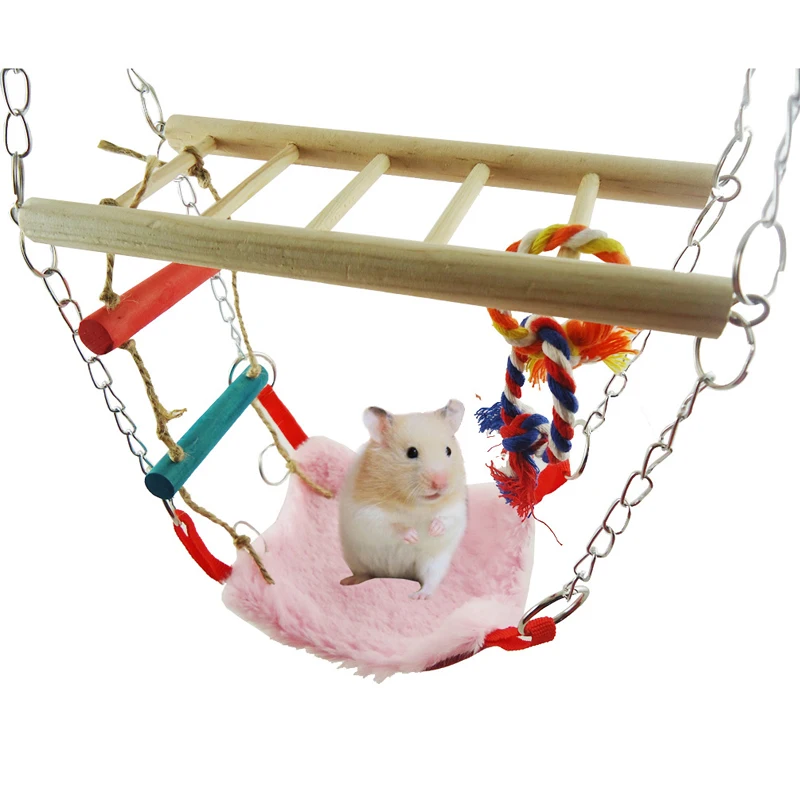 

High Quality Cute Hamster Squirrel Parrot Bird Hammock Wooden Pet Swing Swing Suspension Bridge Toy Hanging Soft Bed Wholesale