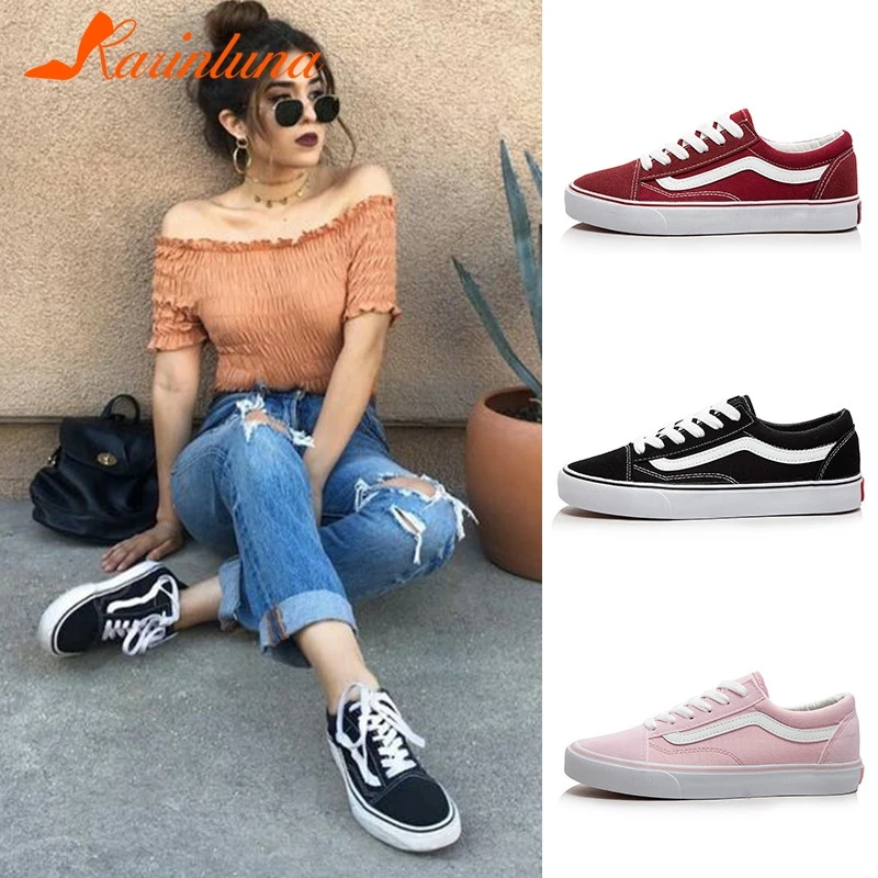 

KARINLUNA Dropship Brand Plus Size 35-44 Casual Women Flat Canvas Ladies lace-up Platform Shoes Woman Flats Sewing Fur Footwear