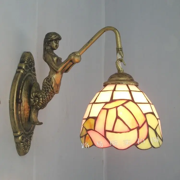 Mermaid Pastoral rose boudoir mirror front bedroom wall lamp Tiffany bedside lamps balcony ...