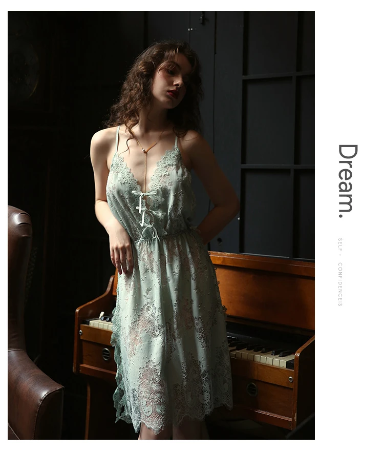 Honeymoon Sexy Sleepwear Backless Nightdress Young Women Nightgowns Thin Silk Lace Sling Sleeping Dress Night Dress Night Gown