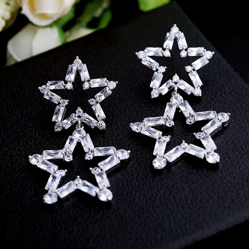 Europe and fashion font b luxury b font Korean star with the paragraph silver needle zircon