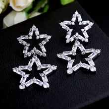 Europe and fashion luxury Korean star with the paragraph silver needle zircon five pointed star earrings