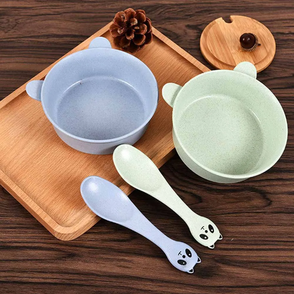 

New Creative Safe Wheat straw stalks Baby Infant Kids Feeding Food Dishes bowl Spoon Tableware Flatware Bowl Spoon Set