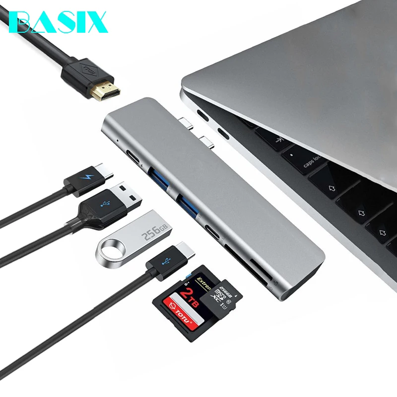 

Basix USB C HUB Dual Type C to Multi USB 3.0 HDMI for MacBook Pro Adapter Thunderbolt 3 Dock USB-C 3.1 Splitter Port USB-C HUB