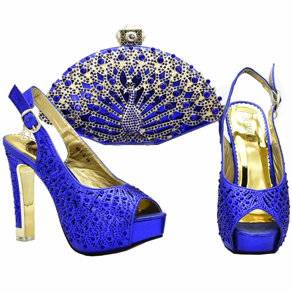 

New Italian Shoes with Matching Bags Set Decorated with Rhinestone Luxury Women Shoes Nigerian Women Wedding Shoes with Bag Set