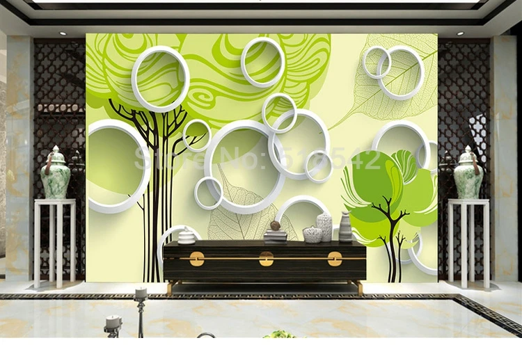 Пользовательские 3D фото обои Современная мода белый круг зеленый дерево Гостиная ТВ Задний план росписи декора обои для стен 3 D